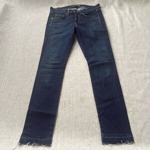 Veronica Beard Brooke Skinny Mid Rise Denim Jean Size 28 Dark Wash raw hem‎